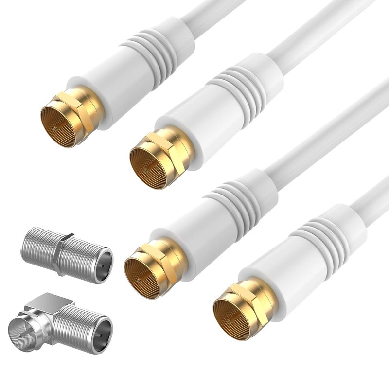 ecjtu 2 Pack RG6 Coaxial Cable 15FT, TV Coax Cable Cord Extender, Gold Plated Connectors, Compatible for Cable Modems, Cable Box, Digital Router, With F Connector and 90 Degree Angled Male to Female Adapter - Image 1